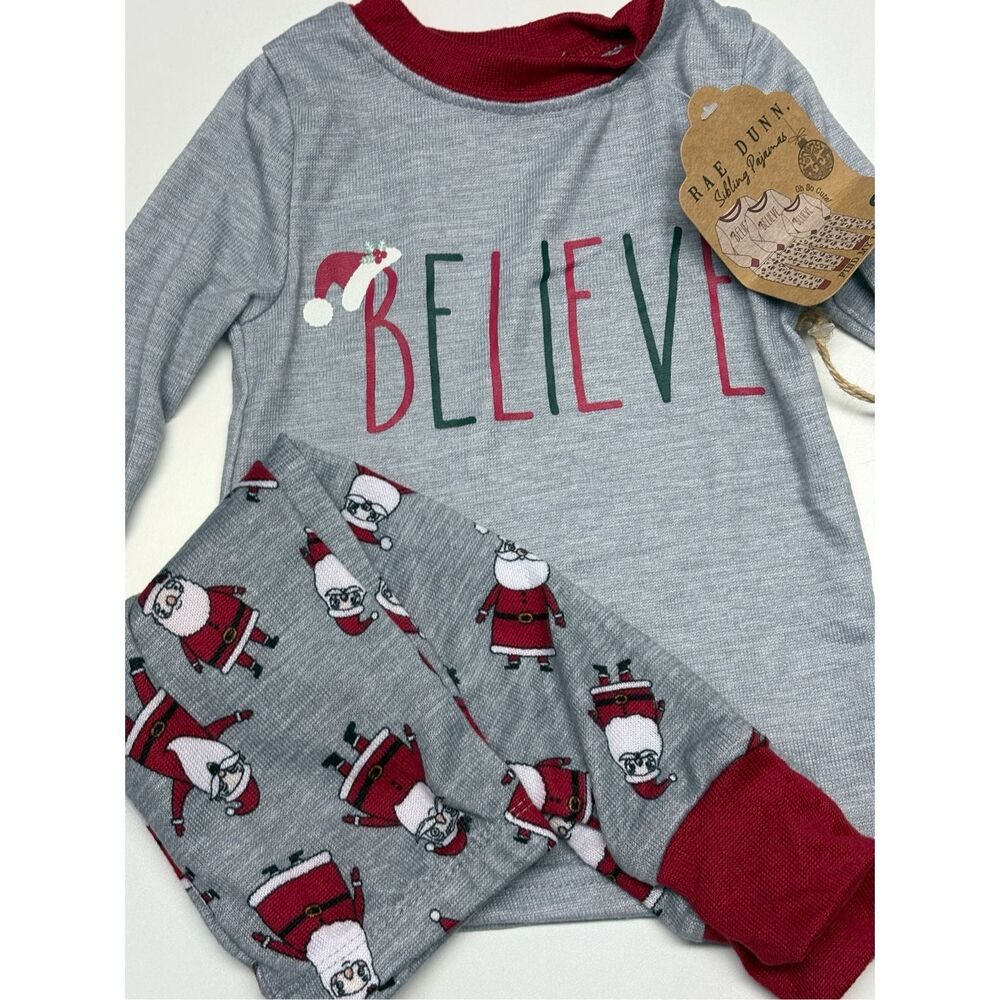 Rae Dunn Pajamas Size 2T Toddler Gray‎ Red Holiday Christmas Santa Believe New